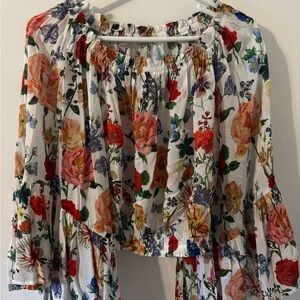 Vestique Floral Blouse - Red, Orange, Blue